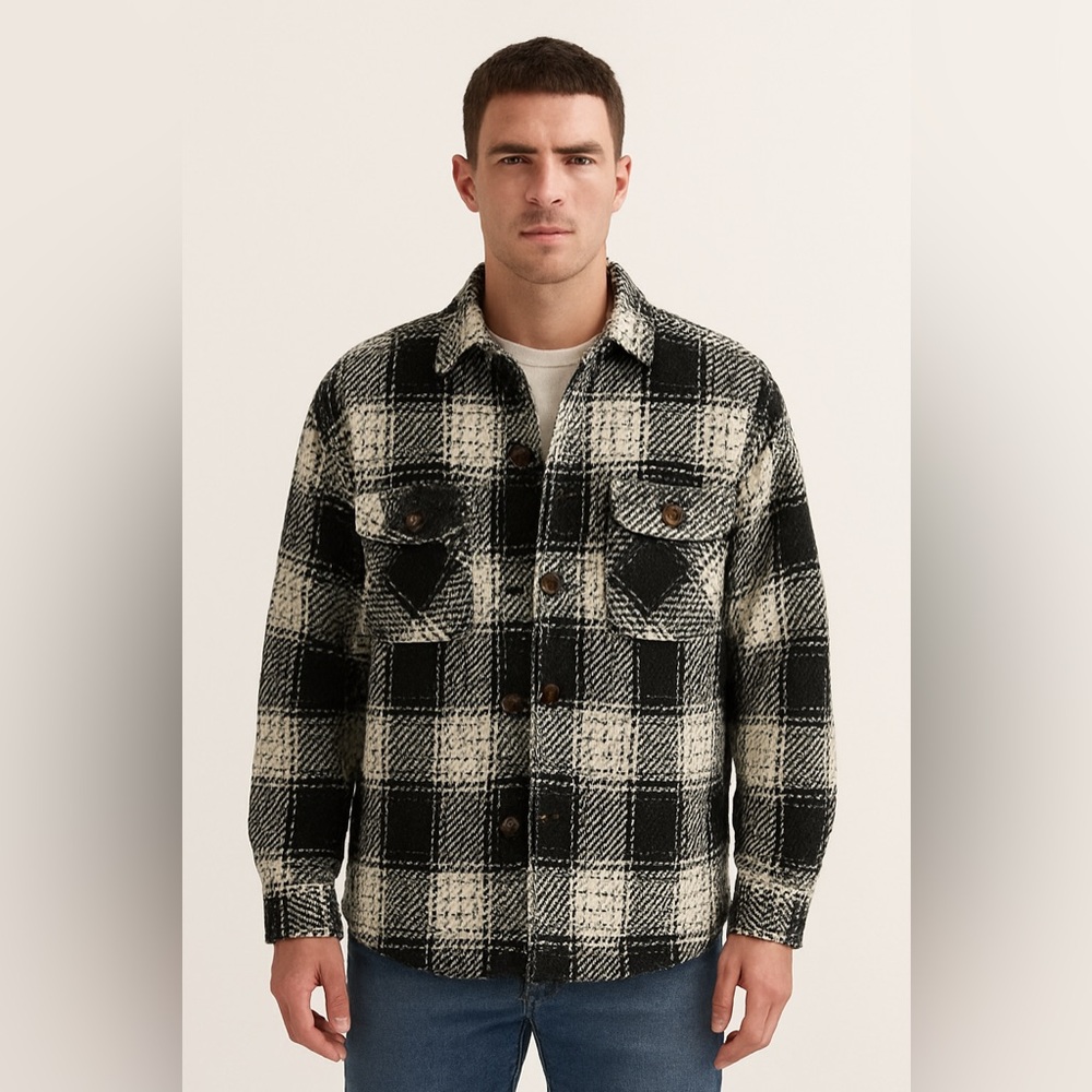 Amongst Others Oversized Plaid Shacket Black White Checked Jacket Size XL